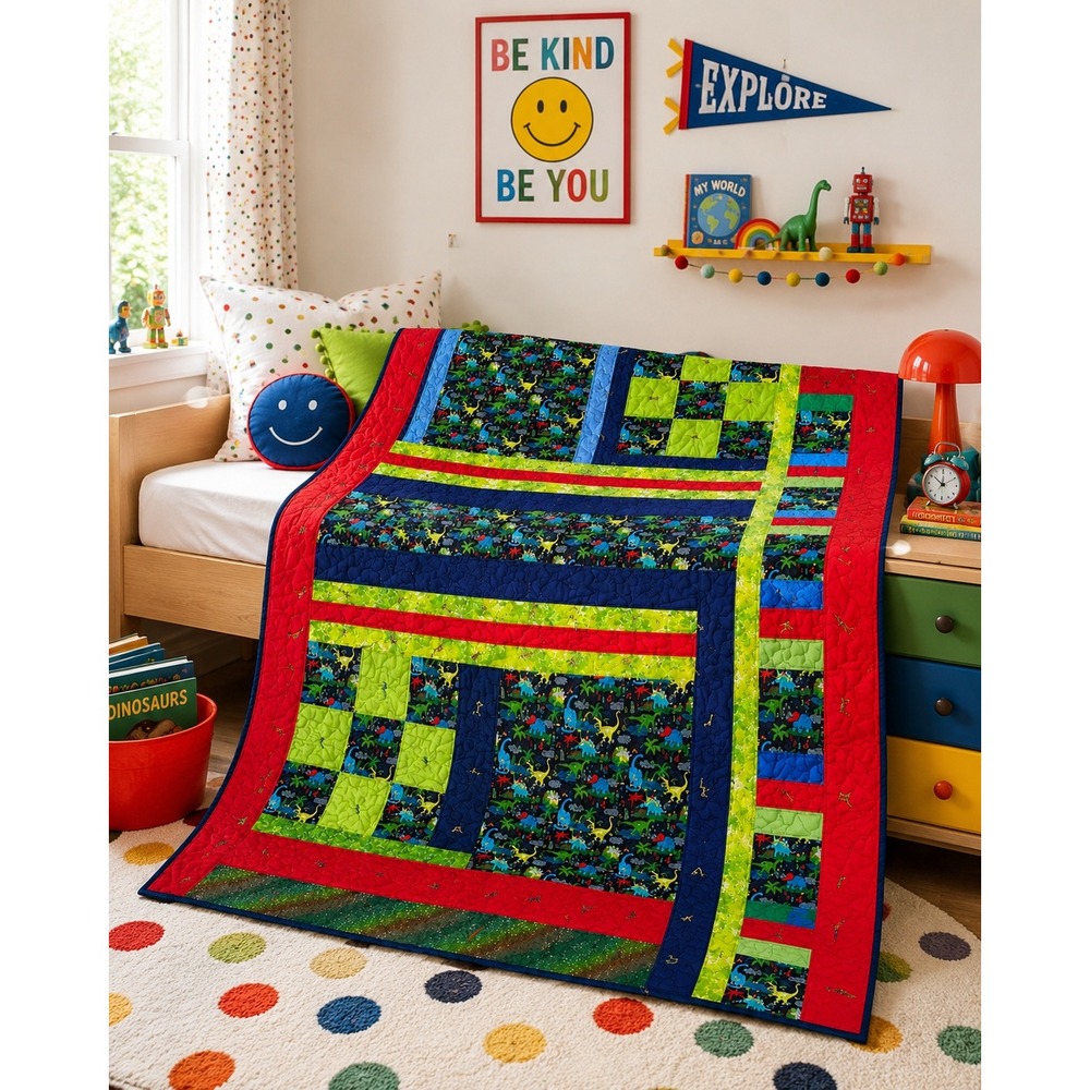 Dinosaur Patchwork Twin Quilt 60x80 Colorful Kids Bedding